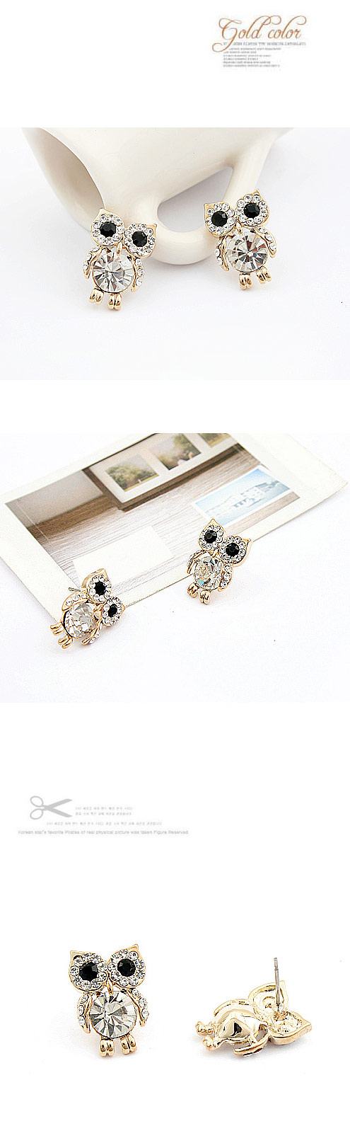 Boutique Korean Flash Diamond Sweet Owl Earrings Fahsion Jewelry Wholesale display picture 1