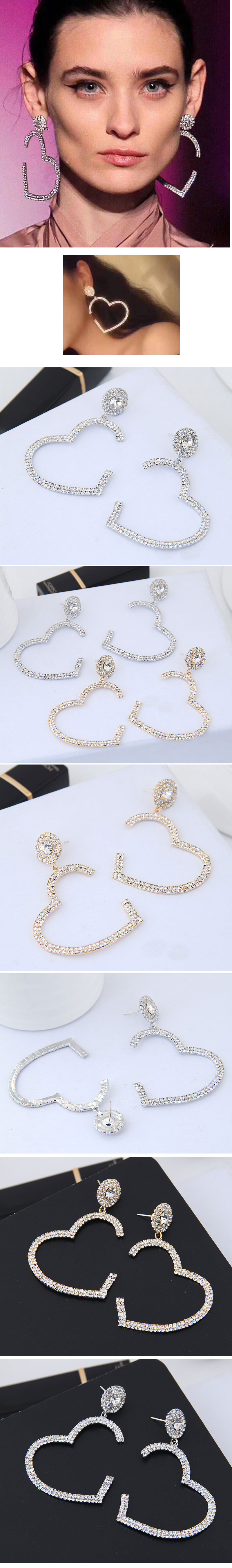 Fashion Jewelry Fashion Metal Bright Diamond Love Heart Exaggerated Earrings Wholesale display picture 1