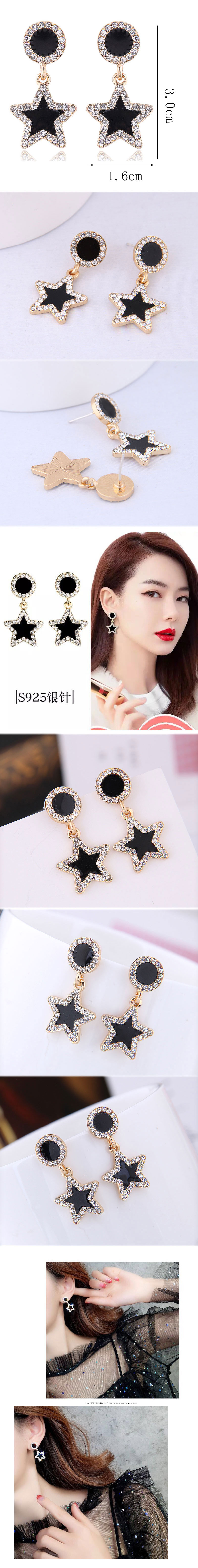 Korean Fashion Metal Concise Sweet And Concise Pentagram Diamond Stud Earrings display picture 1