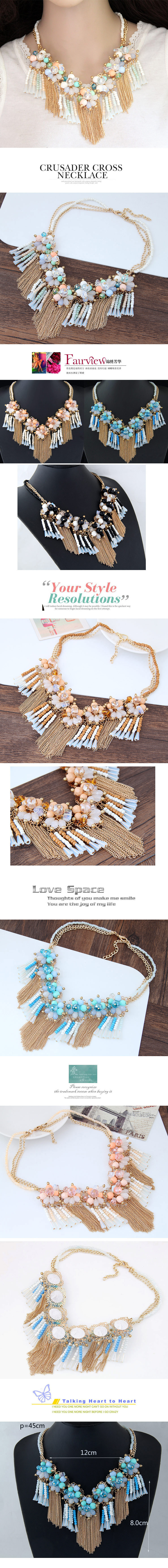 Fashion Jewelry Wholesale Metal Wild Crystal Flower Fringed Short Necklace display picture 1
