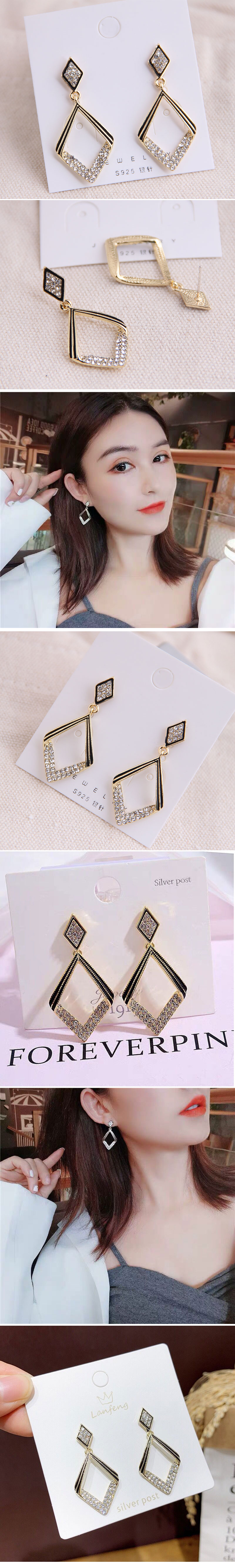 925 Silver Needle Korean Fashion Sweet Ol Classic Geometric Diamond Flash Earrings Yiwu Wholesale display picture 1
