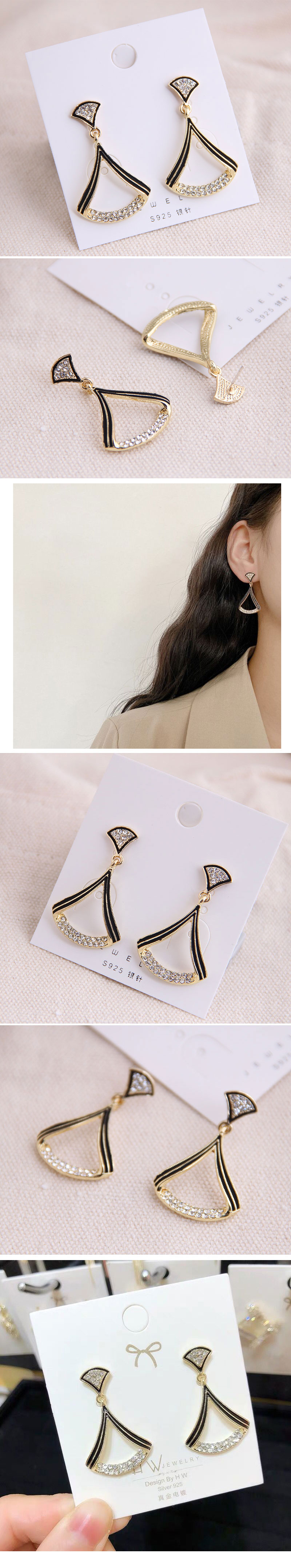925 Silver Needle Korean Fashion Sweet Ol Classic Geometric Shape Flash Diamond Earrings Yiwu Wholesale display picture 1