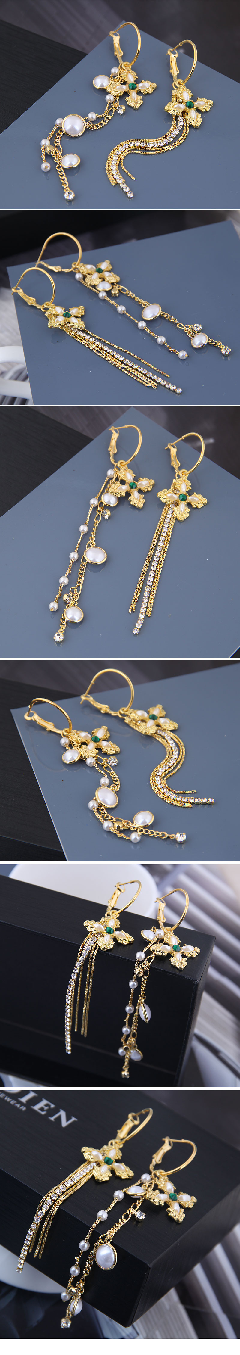 New Fashion 925 Silver Needle Copper Simple Cross Tassel Asymmetric Earrings Yiwu Nihaojewelry Wholesale display picture 1