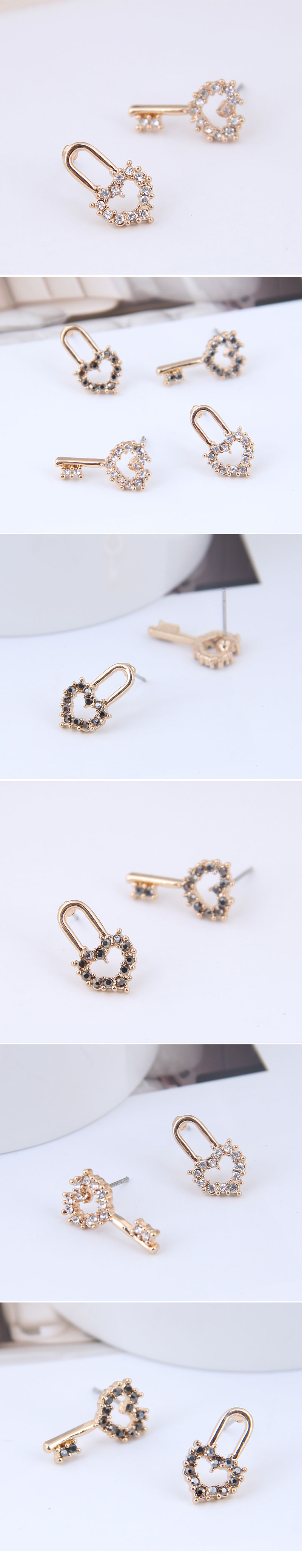 Korean Fashion Sweet Ol Concise Key Lock Asymmetric Earrings Yiwu Nihaojewelry Wholesale display picture 1