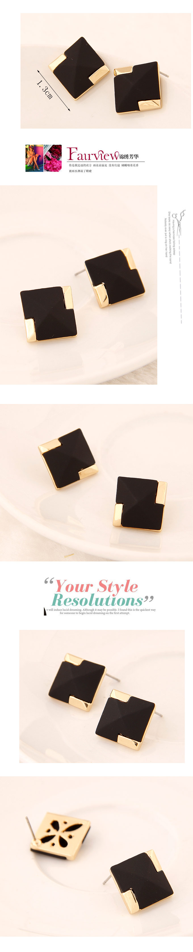 Korean Fashion Sweet Ol Metal Black Square Earrings Yiwu Nihaojewelry Wholesale display picture 1