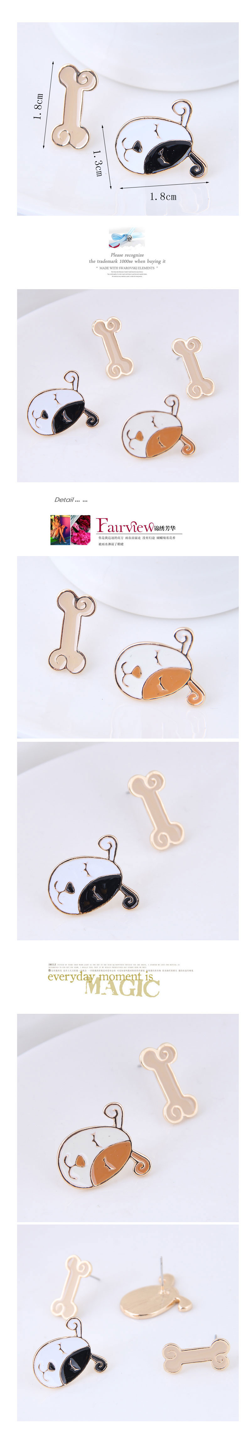 Korean Fashion Sweet Dog Bone Asymmetric Earrings Yiwu Nihaojewelry Wholesale display picture 1