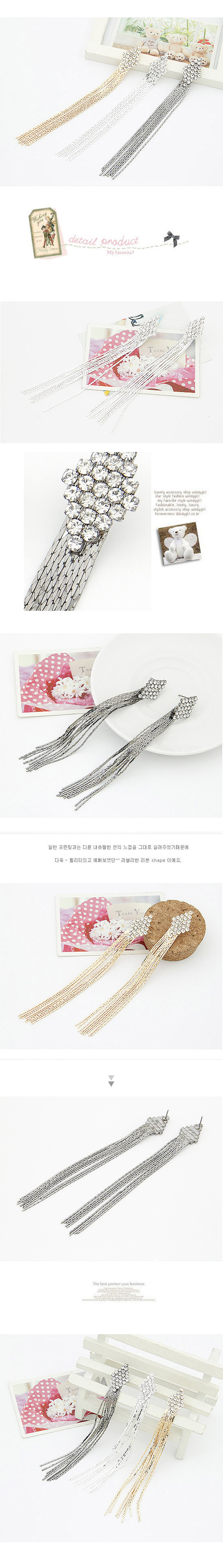 Korean Fashion Flash Diamond Rhombus Super Long Tassel Earrings Yiwu Nihaojewelry Wholesale display picture 1