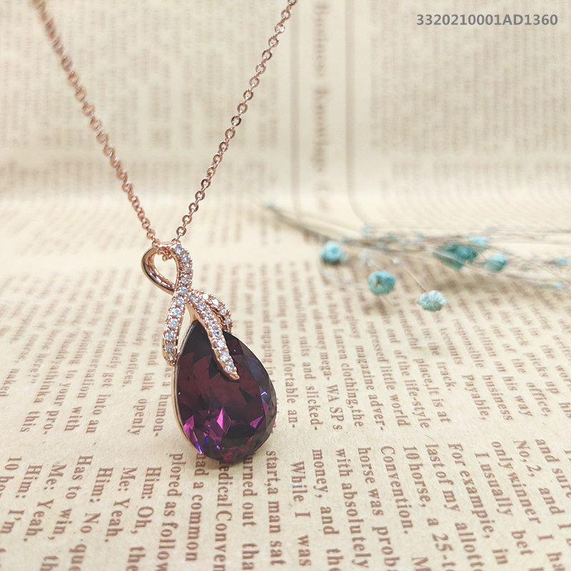 New Butterfly Amethyst Pendant Zircon Necklace Drop-shaped Jewelry Female Sweater Chain Wholesale display picture 2