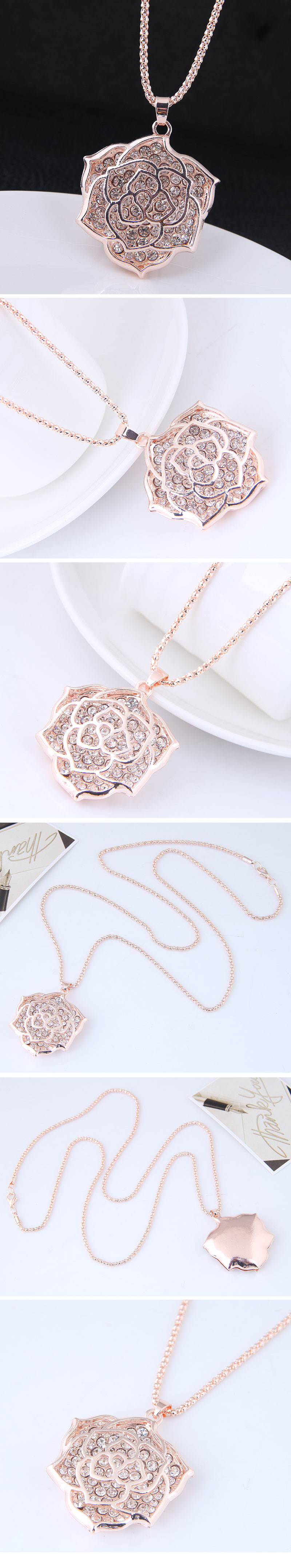 Fashion Metal Diamond Rose Flower Wild Long Necklace Yiwu Nihaojewelry Wholesale display picture 1