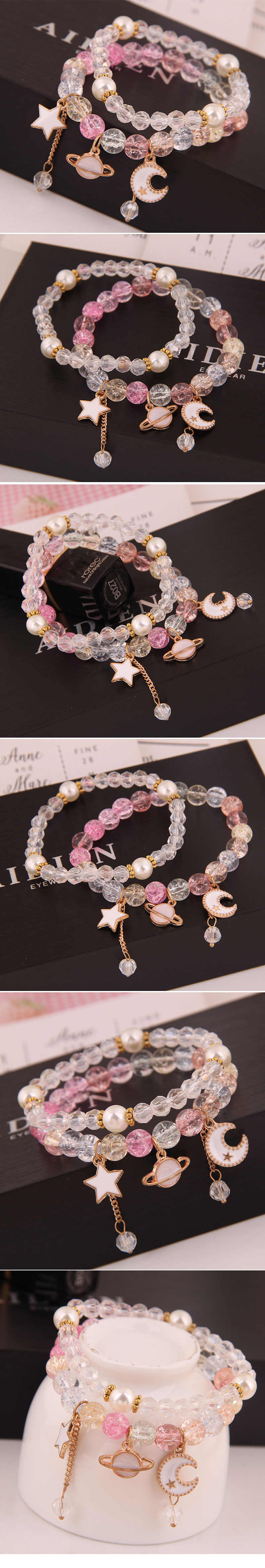 Korean Fashion Simple And Versatile Multi-element Pendant Crystal Glass Ball Bead Fashion Double-layer Bracelet Yiwu Nihaojewelry Wholesale display picture 1