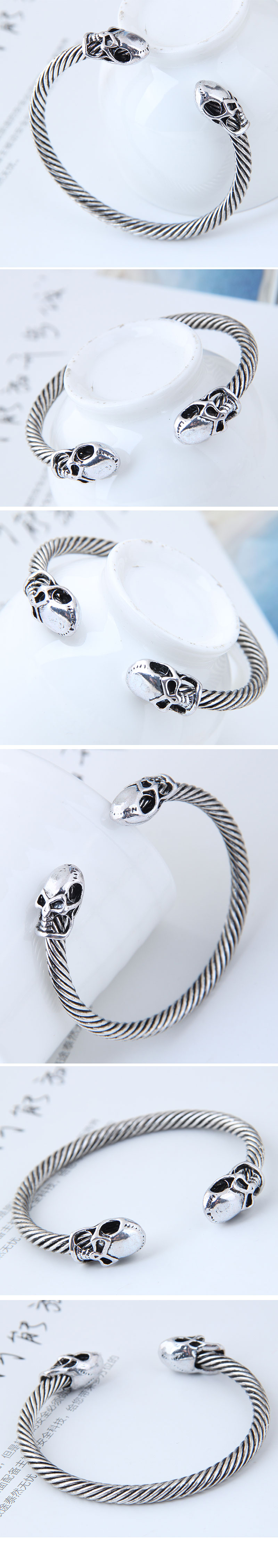 New Fashion Metal Simple Retro Skull Opening Bracelet Yiwu Nihaojewelry Wholesale display picture 1