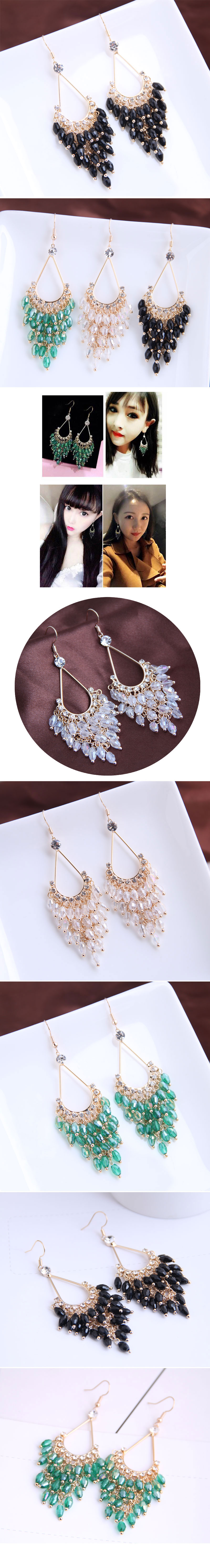 Korean Fashion Beautifully Concise Hand-made Wild Drop Crystal Exaggerated Earrings Yiwu Nihaojewelry Wholesale display picture 1