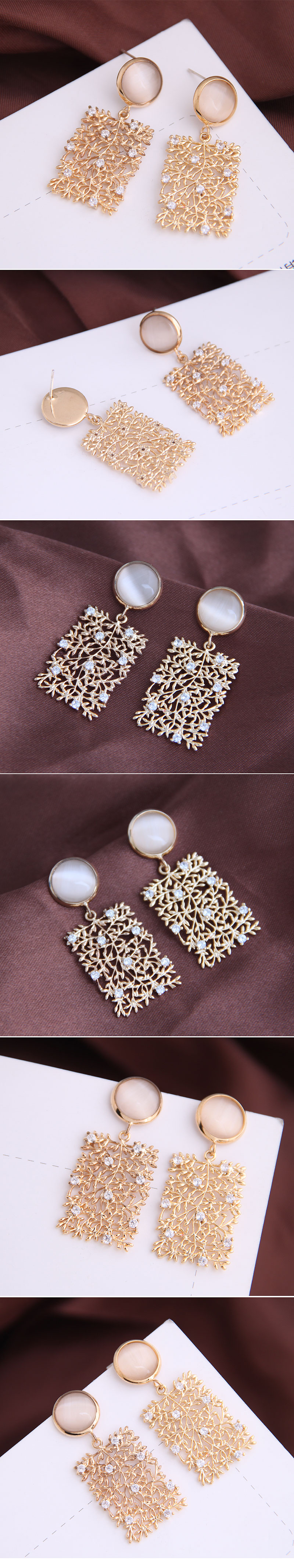Korean Fashion Sweet Simple Flash Diamond Square Hollow Earrings Yiwu Nihaojewelry Wholesale display picture 1