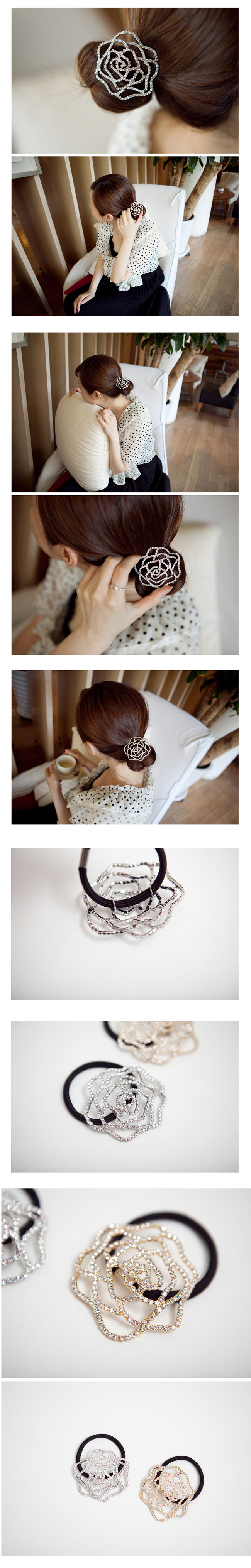 Korean Fashion Sweet Flash Diamond Hollow Roses Cheap Hair Scrunchiesyiwu Wholesale display picture 1