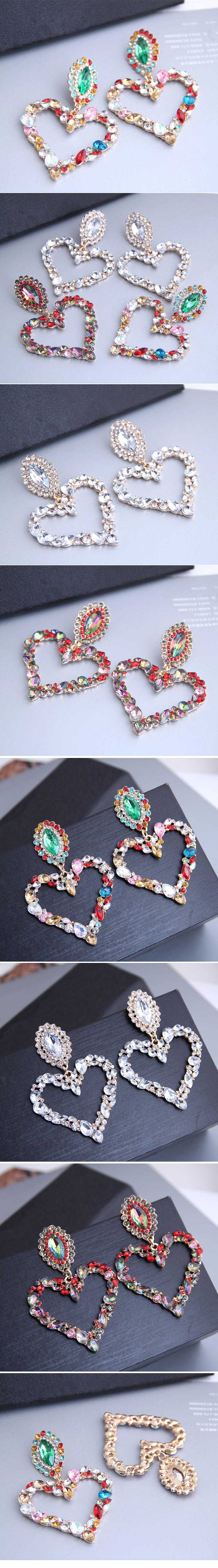 New Fashion Metal Flash Diamond Love Exaggerated Earrings Yiwu Nihaojewelry Wholesale display picture 1