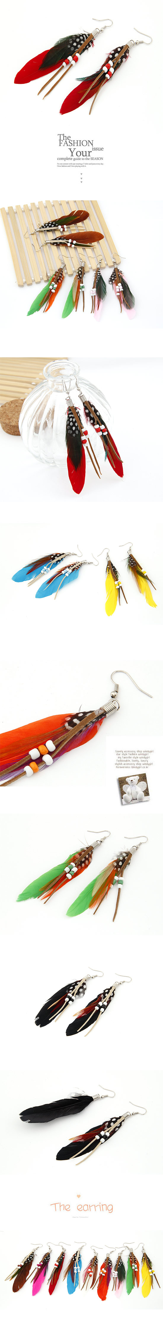 Korean Fashion Beaded Feather Earrings Nihaojewelry Wholesale display picture 1