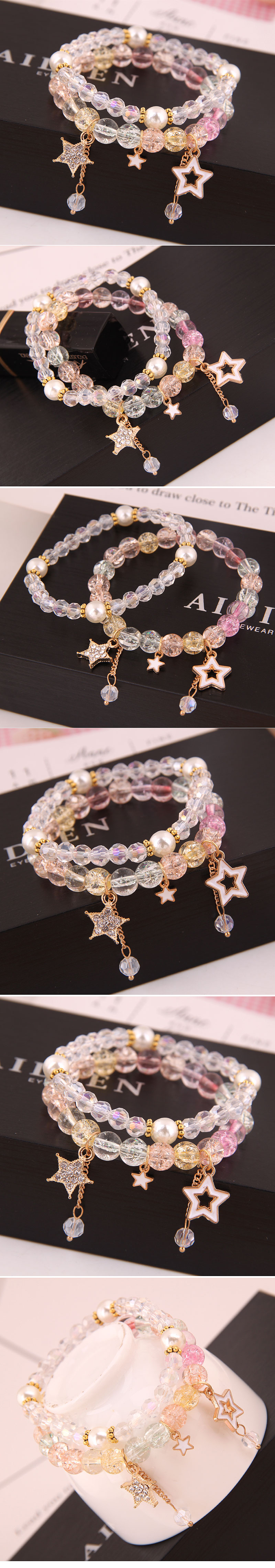 Korean Fashion Simple And Versatile Multi-element Pendant  Crystal Glass Ball Fashion Double Personality Bracelet Nihaojewelry Wholesale display picture 1