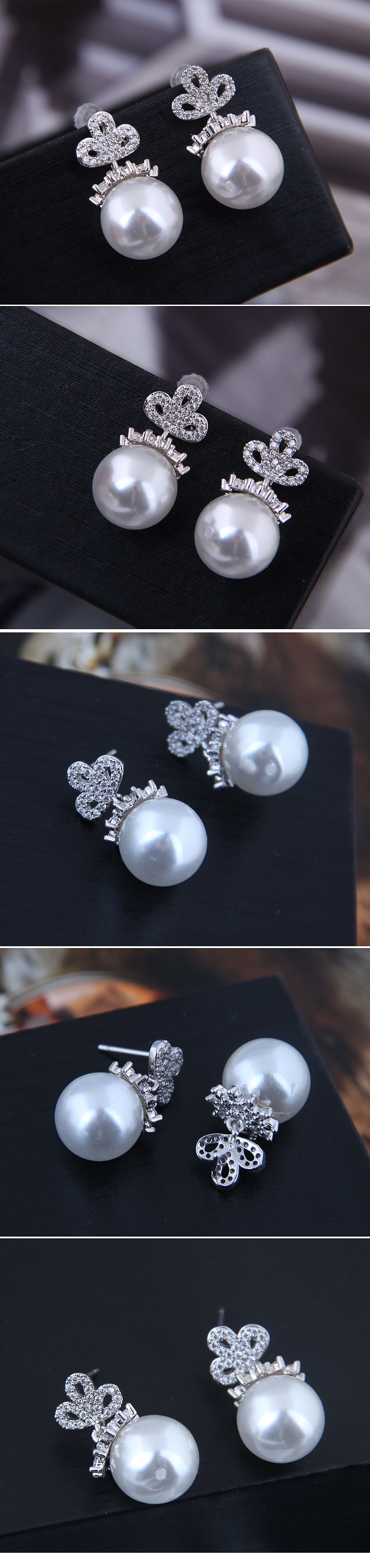 Exquisite 925 Silver Post Korean Fashion Copper Micro Inlay Zircon Pearl Earrings Wholesale display picture 1