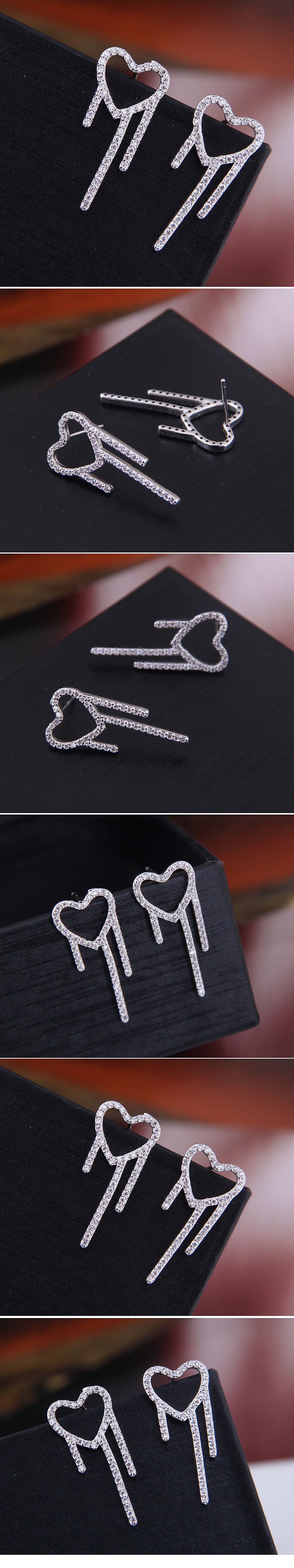 Exquisite 925 Silver Post Korean Fashion Sweet Zirconium Love Personality Stud Earrings Wholesale display picture 1