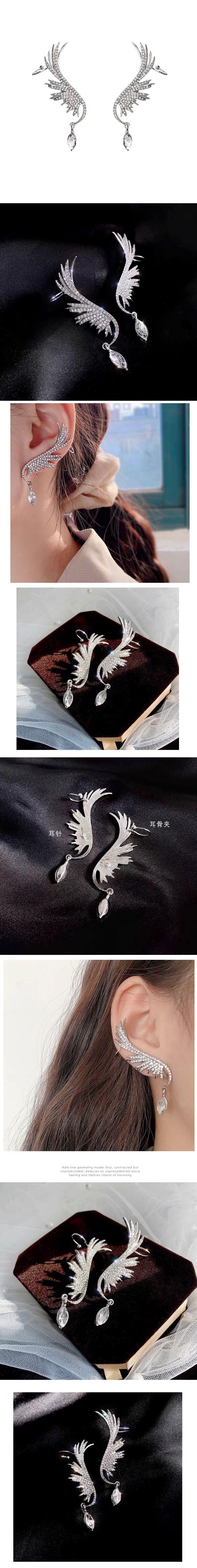 925 Silver Post Korean Fashion Sweet Flash Diamond Angel Wing Personalidad Stud Pendientes Al Por Mayor Nihaojewelry display picture 1