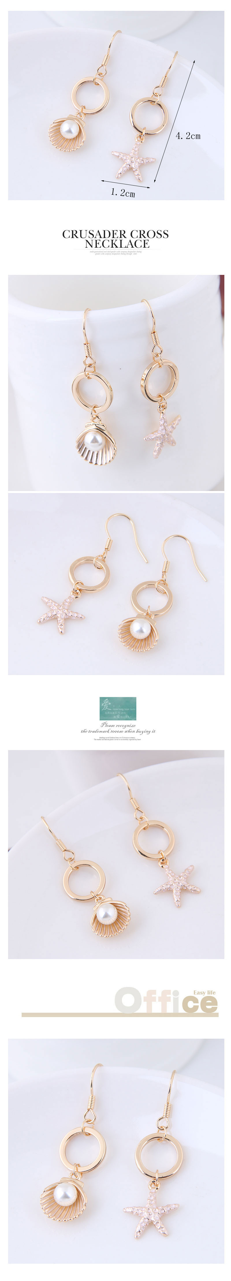 Boutique Korean Fashion Sweet Sea Shell Starfish Wild Asymmetric Personality Temperament Earrings Wholesale Nihaojewelry display picture 1