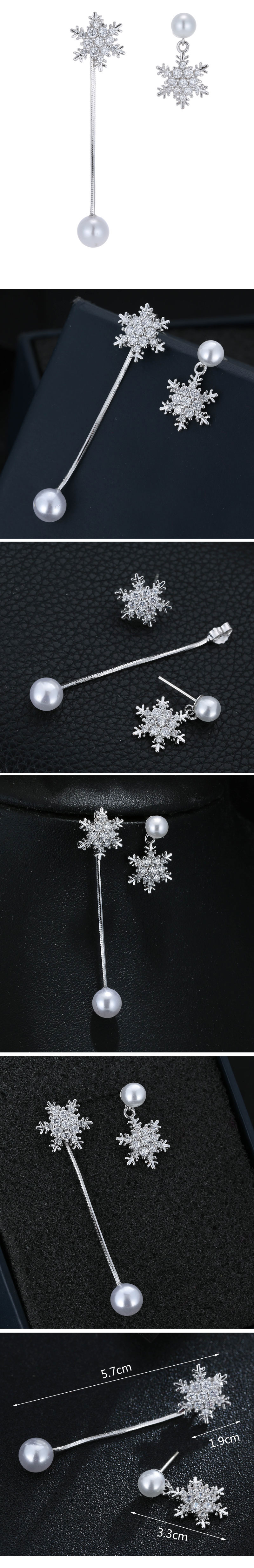 أزياء بسيطة الزركونيوم اللؤلؤ ندفة الثلج متماثل مزاجه الأقراط الجملة Nihaojewelry display picture 1