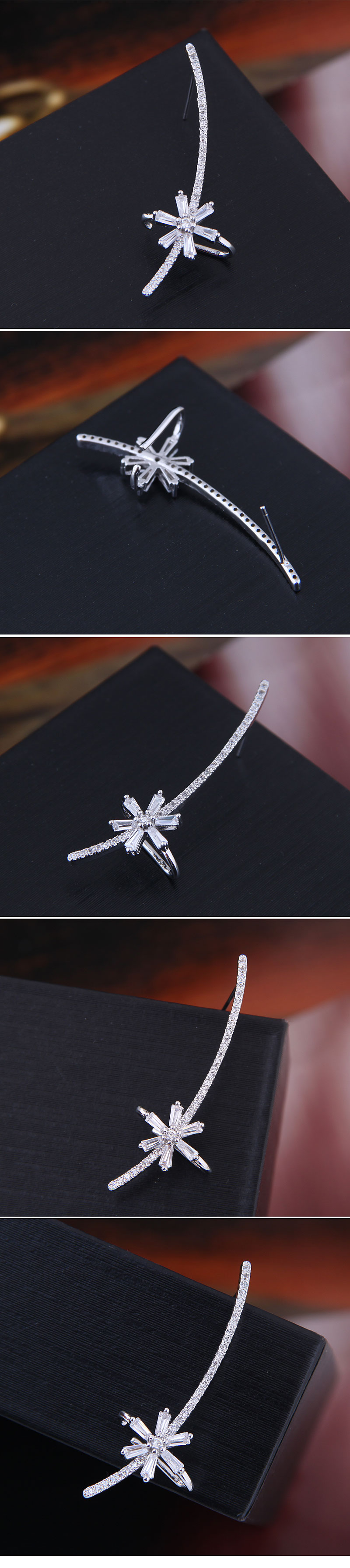 925 Silver Post Korean Fashion Sweet Zirconium Snowflake Single Personality Stud Earrings Wholesale Nihaojewelry display picture 1