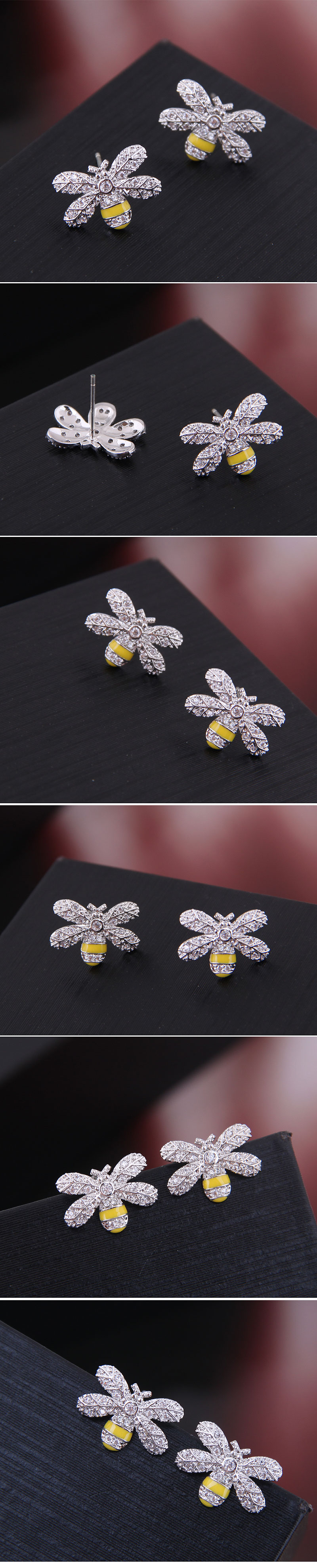 Exquisite Korean Fashion Women’s Earrings Copper Micro Inlay Zircon Bee Temperament Earrings Wholesale Nihaojewelry display picture 1