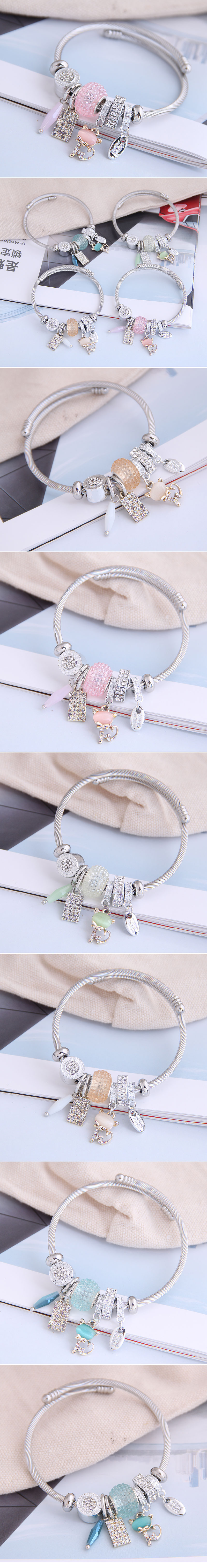 Fashion Metal Wild Pan Dl Simple And Wild Shine Cat Pendant Multi-element Accessories Personalized Bracelet Wholesale Nihaojewelry display picture 1