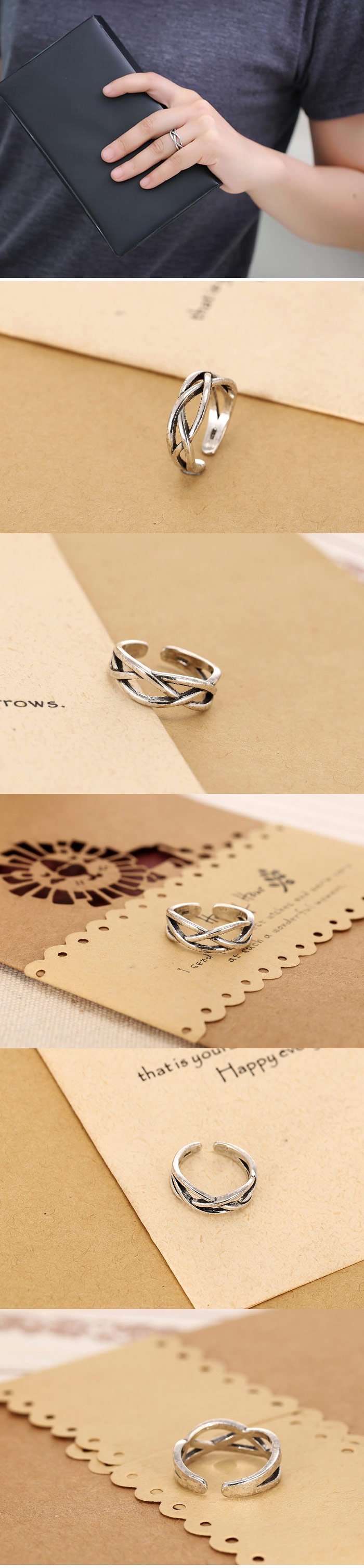 Fashion Same Ring Wholesale Metal Retro Woven Open Ring display picture 1