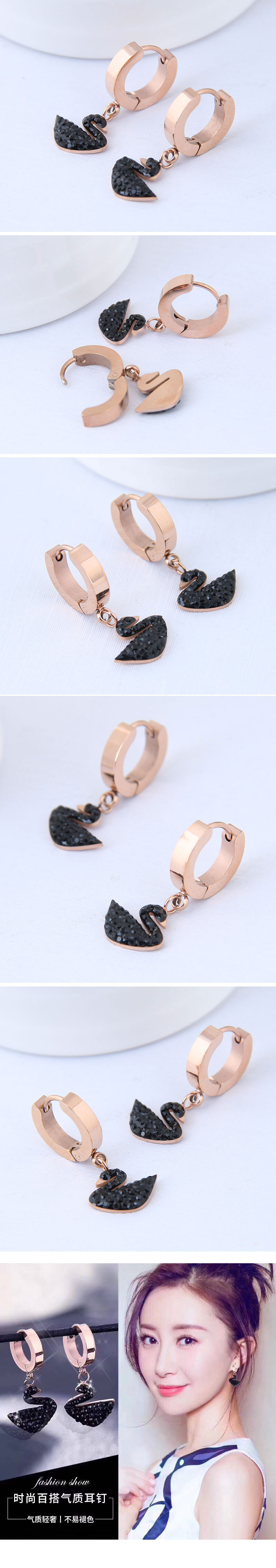 Korean Fashion Simple Titanium Steel Black Diamond Swan Stud Earrings Nihaojewelry Wholesale display picture 1