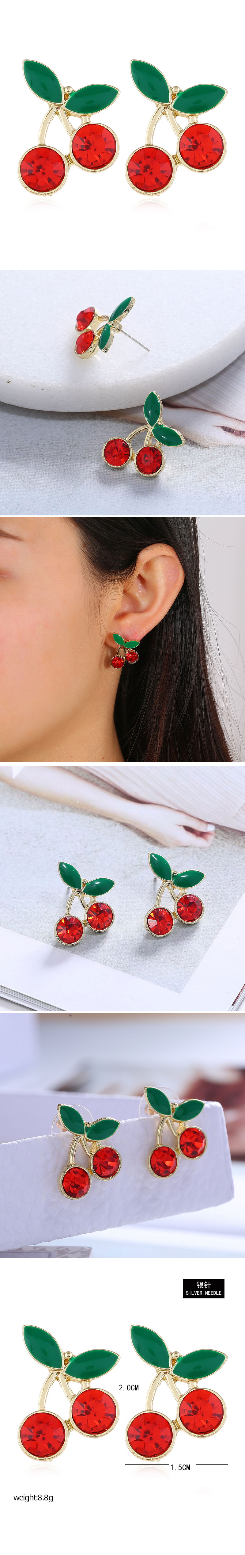 Korean Fruit Earrings Nihaojewelry Wholesale Cute Cherry Diamond Earrings For Women display picture 1