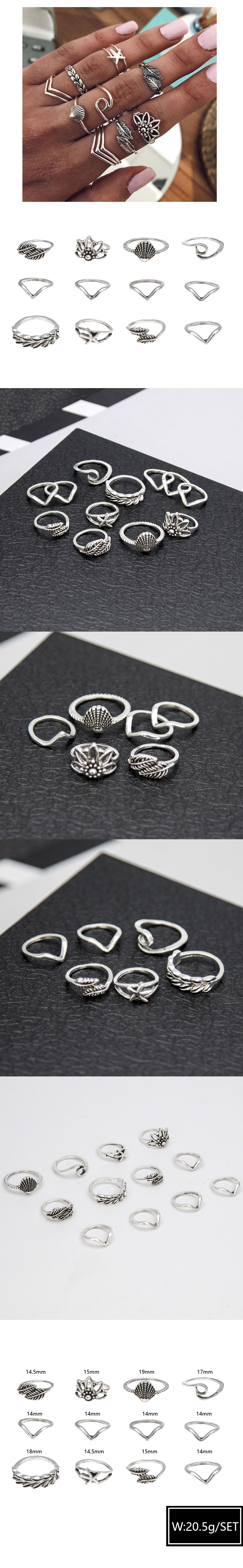 Fashion Metal Simple Five V Leaves Exaggerated Temperament Combination Ring Wholesale Nihaojewelry display picture 1