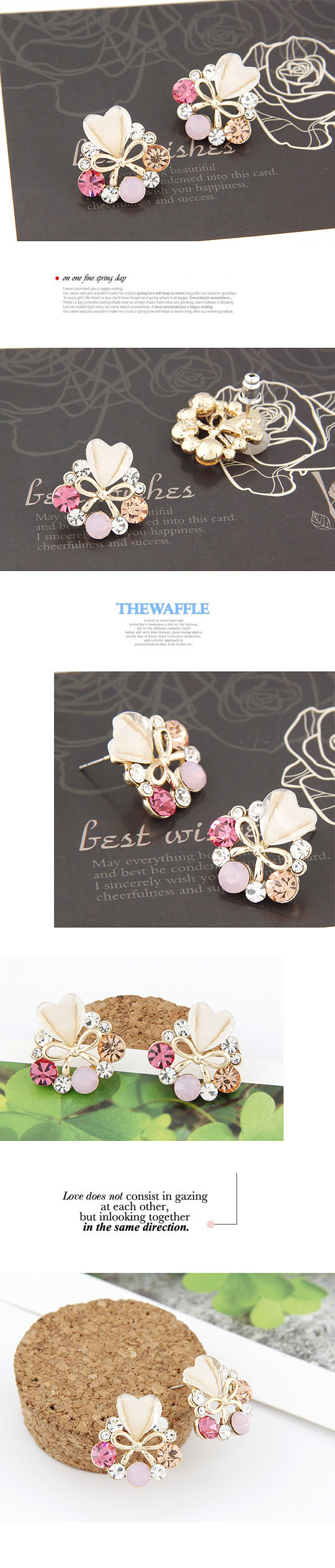 Korean Fashion Sweet Flash Diamond Golden Bow Love Temperament Earrings Wholesale Nihaojewelry display picture 1