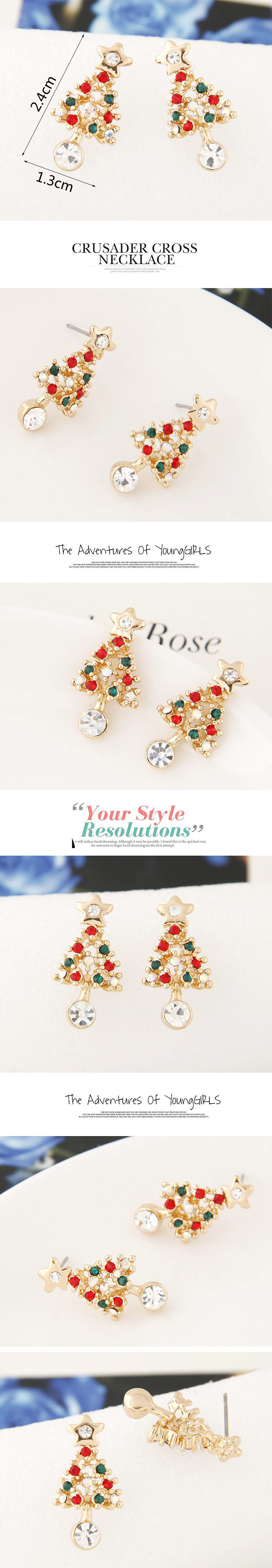 Mode Coréenne Douce Ol Flash Diamant Boucles D&#39;oreilles Personnalité Arbre De Noël En Gros Nihaojewelry display picture 1