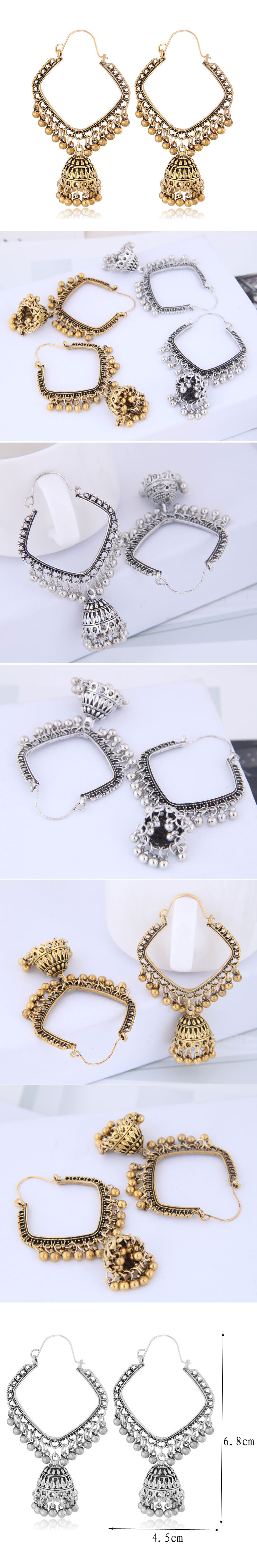 New Retro Texture Bohemian Earrings Simple Square Bell Drop Spike Temperament Earrings Wholesale Nihaojewelry display picture 1