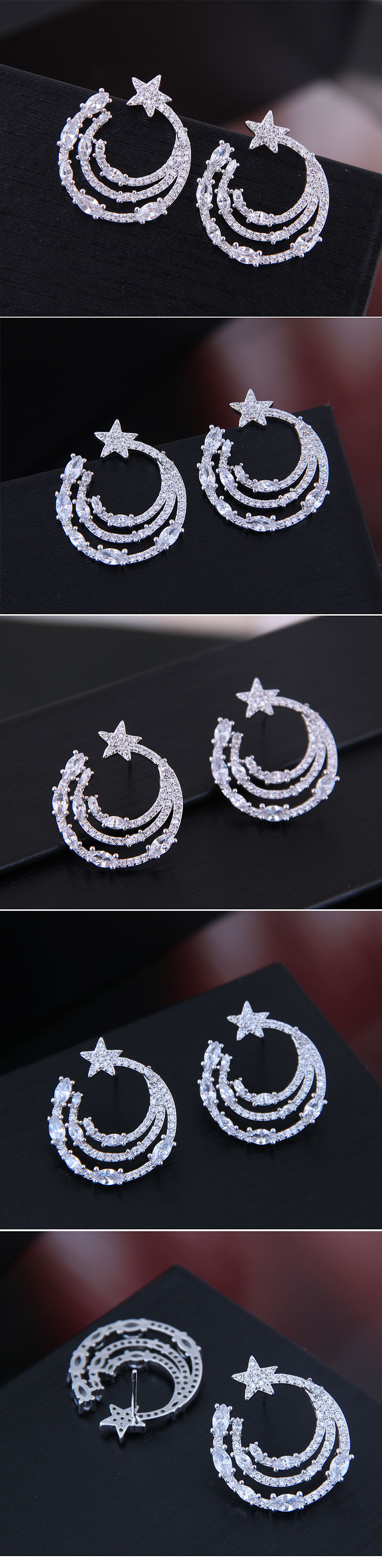 Exquisite Korean Fashion Earrings Copper Micro Inlay Zircon Meniscus Meteor Exaggerated Earrings Wholesale Nihaojewelry display picture 1