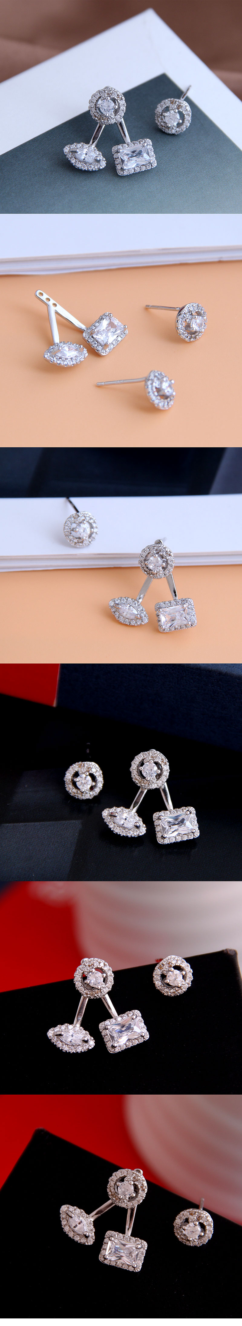 Exquisite Korean Fashion Sweet Zircon Simple Asymmetrical Ring Earrings Wholesale Nihaojewelry display picture 1