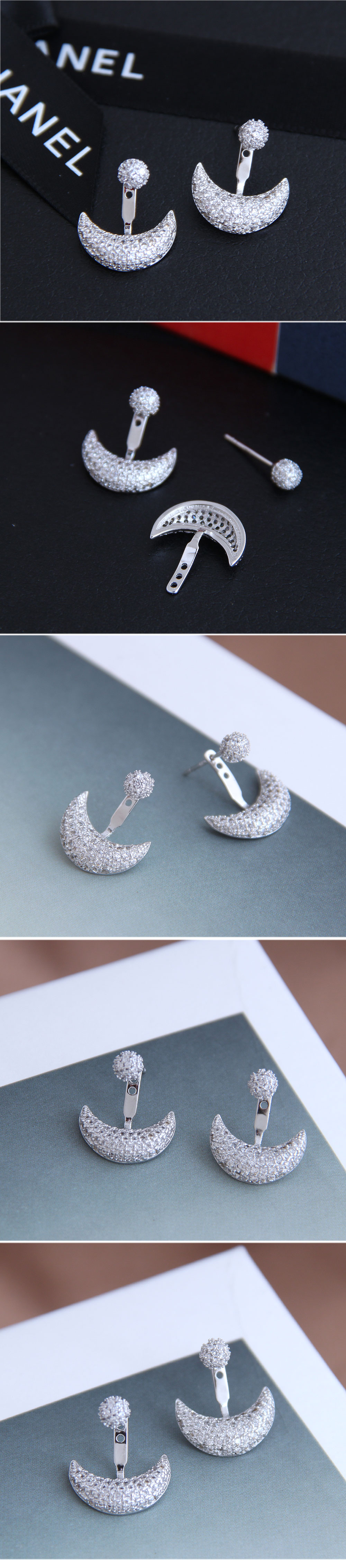 Korean Fashion Sweet Ol Simple Personality Inlaid Zirconium Meniscus Earrings Wholesale Nihaojewelry display picture 1