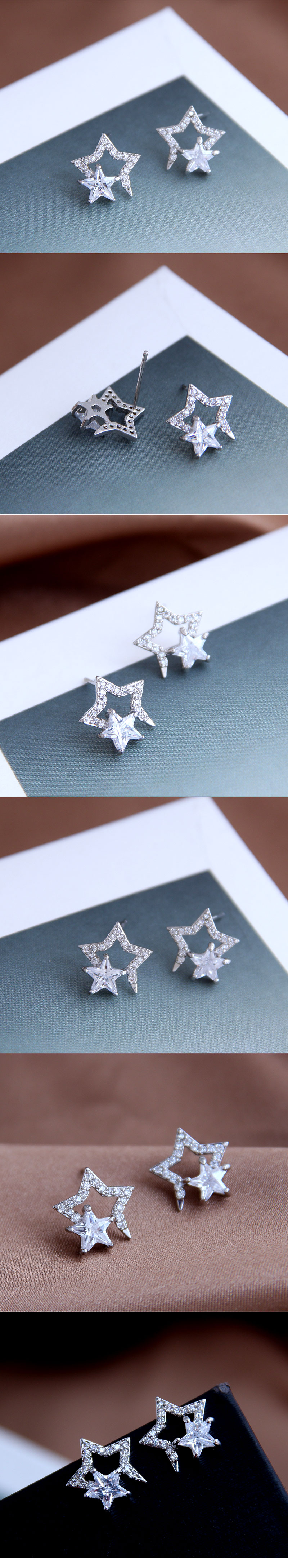 Exquisite Korean Fashion Sweet Inlaid Zircon Stars Personalized Earrings Wholesale Nihaojewelry display picture 1