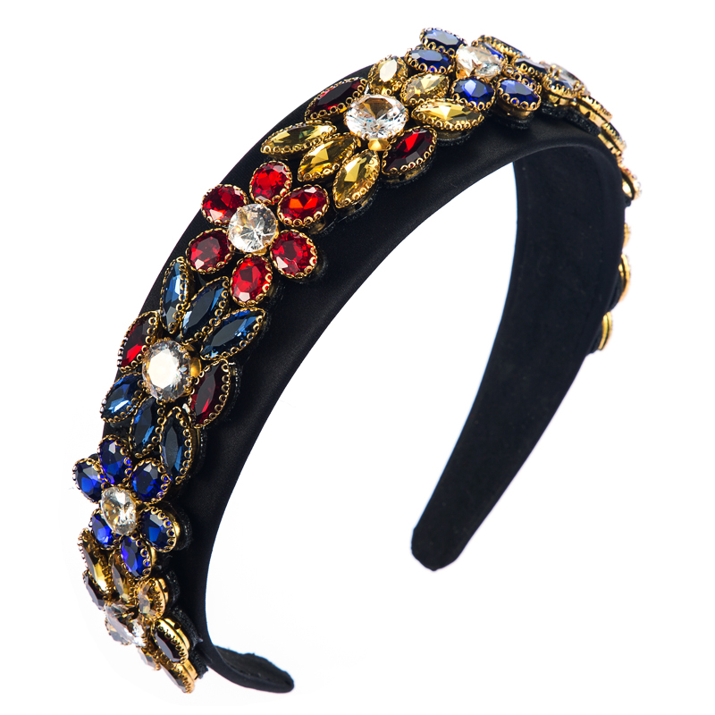 Fashion Headband Female Baroque Style New Hair Accessories Wide-brimmed Color Rhinestone Flower Headband Wholesale Nihaojewelry display picture 4