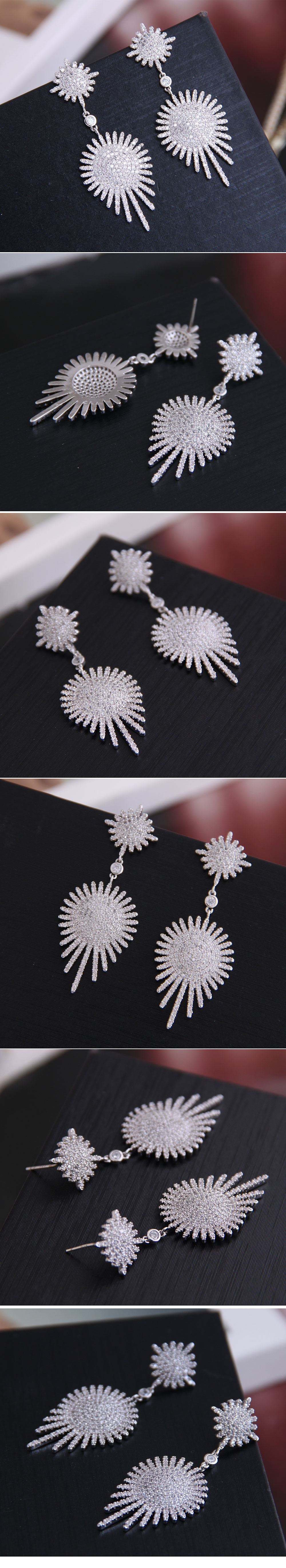 Korean Fashion Micro-set Zircon Dazzling Sun Flower Temperament Earrings Wholesale Nihaojewelry display picture 1