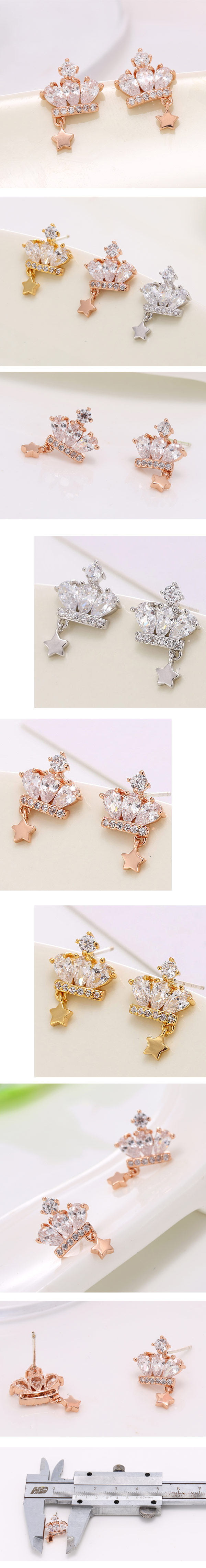 Korean Fashion Micro-set Zircon Crown Personality Temperament Earrings Wholesale Nihaojewelry display picture 1