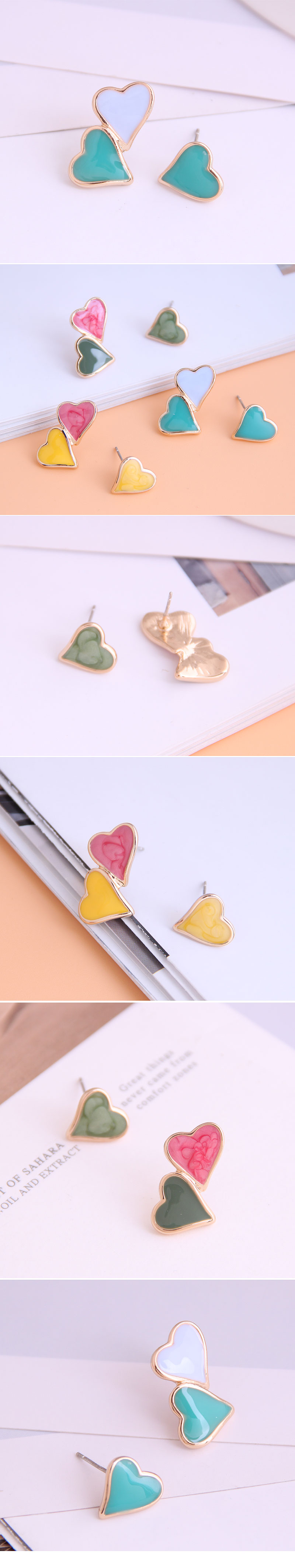 Boutique Korean Fashion Sweet Ol Hit Color Love Asymmetric Earrings Wholesale Nihaojewelry display picture 1