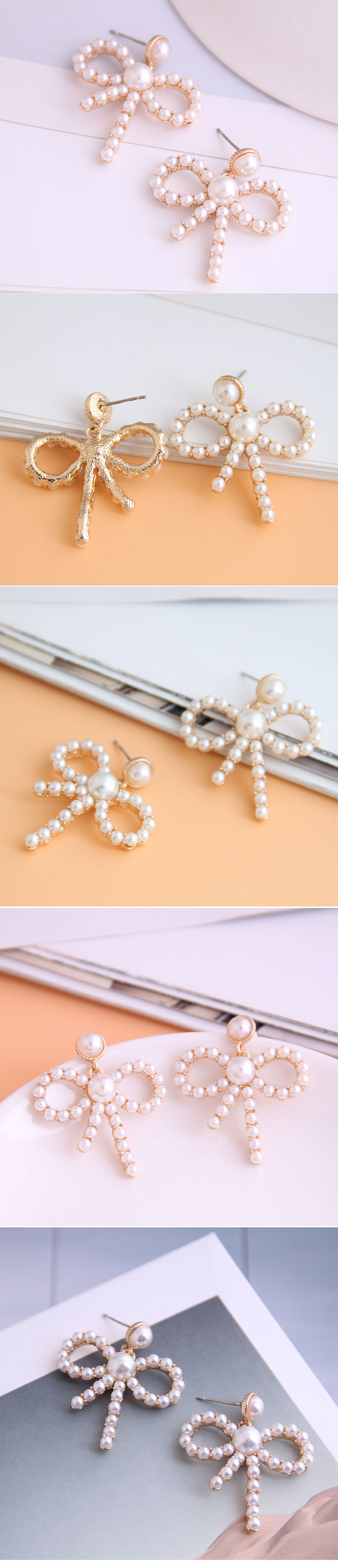 Boutique Korean Fashion Sweet Ol Bowknot Pearl Earrings Wholesale Nihaojewelry display picture 1