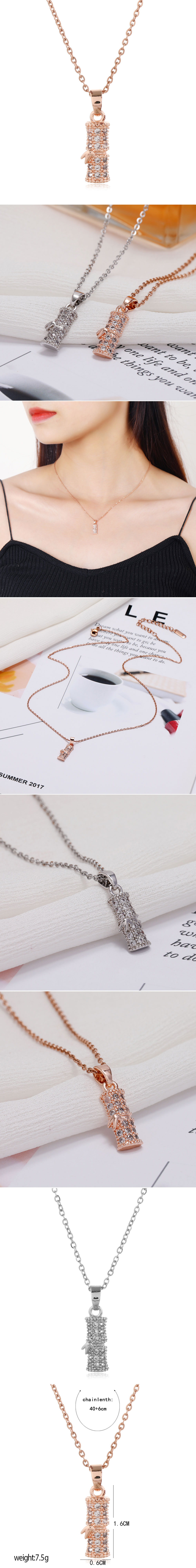 Korean  Fashion Sweet Copper Micro Inlaid Zirconium Bamboo Necklace Wholesale Nihaojewelry display picture 1