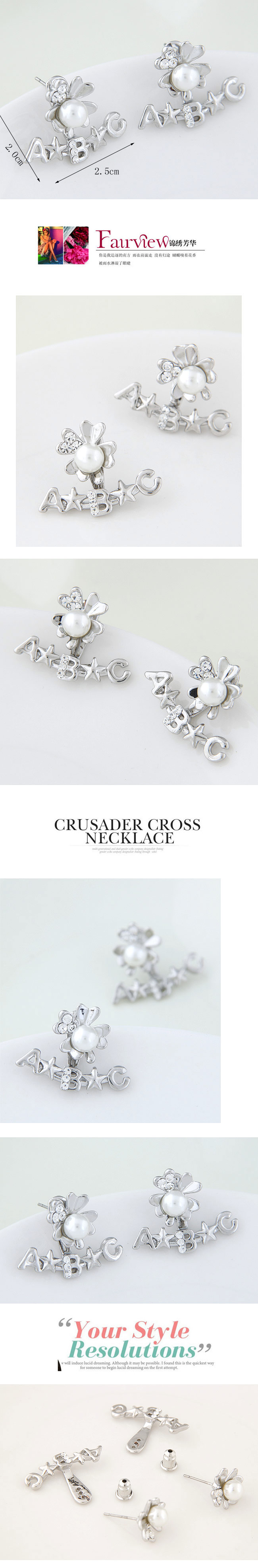 Korean Style Fashion Simple Letter Sweet Flower Earrings Wholesale Nihaojewelry display picture 1