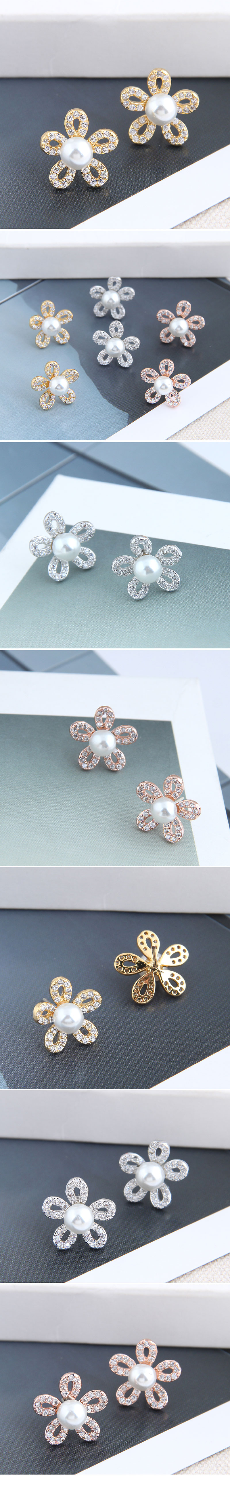 Korean Fashion  Sweet Copper Micro-inlaid Zirconium Flower Earrings display picture 1