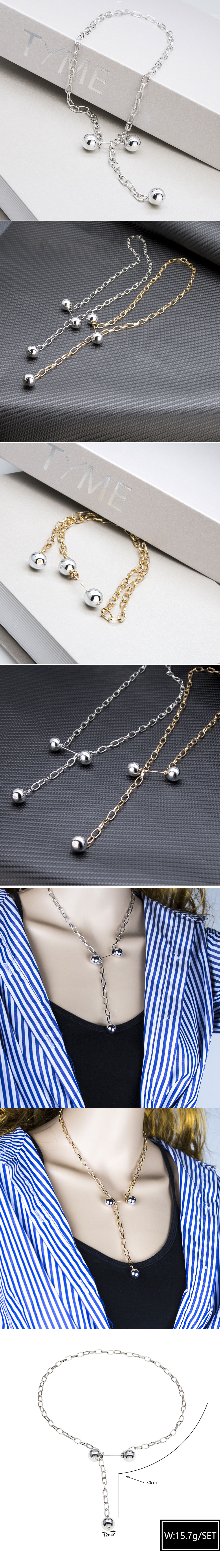 Fashion Metal Simple Double Ball Beads Necklace Wholesale Nihaojewelry display picture 1