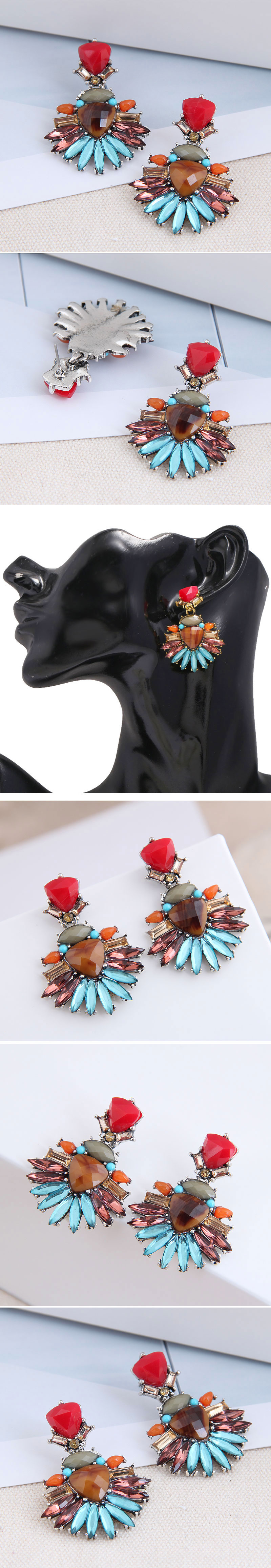 Fashion Metal Concise Colored Gemstone Exaggerated Alloy Earrings display picture 1